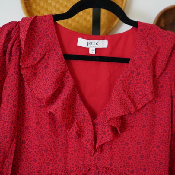 Joie Danson Long‎ Ruffle Sleeve Mini Dress Red Womens Size 4 - Picture 5 of 7